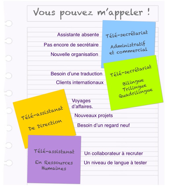 Pourquoi faire appel à PFASSIST.COM ? Assistante absente, Pas encore de secrétaire, nouvelle organisation, Besoin d'une traduction, Clients internationaux, Voyages d'affaires, Nouveaux Projets, Besoin d'un regard neuf, Collaborateur à recruter, Niveau de langue à tester. Vous pouvez m'appeler !